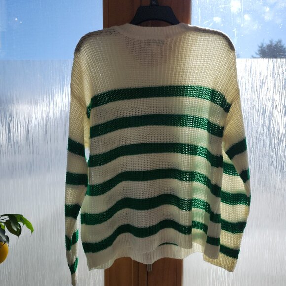 25058 NWT!!! LOVE CHANGE ITALY Kelly Green & White Stripe Sweater 1X - Picture 4 of 10